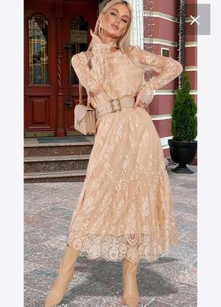 Витончена романтична довга пудрова сукня плаття мереживо2 фото
