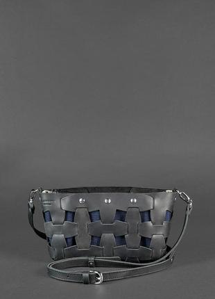 Жіноча шкіряна плетена сумка клатч через плече крос-боді з натуральної шкіри розмір s чорна2 фото