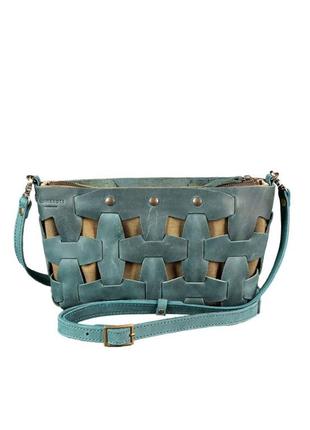 Женская кожаная плетеная сумка клатч через плечо кросс-боди из натуральной кожи размер s зеленая8 фото