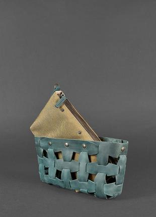 Женская кожаная плетеная сумка клатч через плечо кросс-боди из натуральной кожи размер s зеленая4 фото