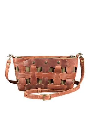 Женская кожаная плетеная сумка клатч через плечо кросс-боди из натуральной кожи размер s светло-коричневая8 фото
