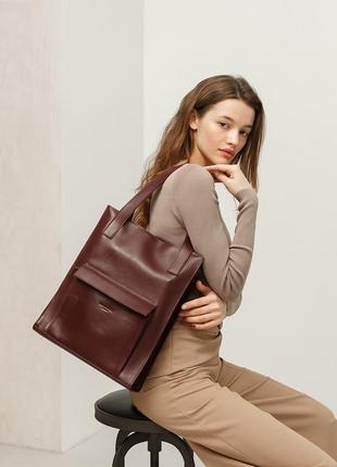 Жіноча шкіряна сумка шоппер, шопер з натуральної шкіри бордова3 фото
