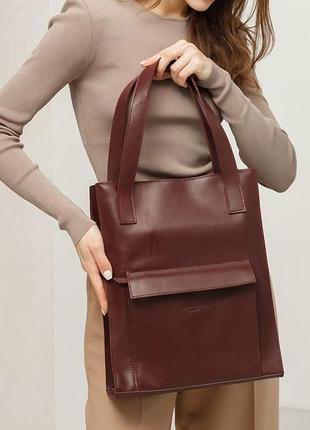 Женская кожаная сумка шоппер, шопер из натуральной кожи бордовая1 фото