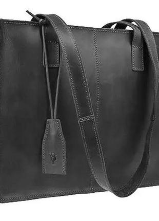 Шкіряна жіноча велика сумка-шопер, шопер із натуральної шкіри чорна1 фото