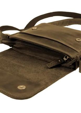 Женская маленькая кожаная сумка клатч кросс-боди через плечо из натуральной кожи оливковая4 фото