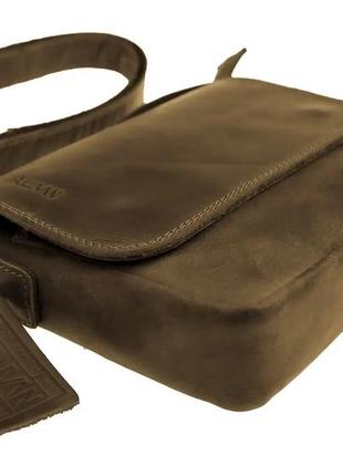 Женская маленькая кожаная сумка клатч кросс-боди через плечо из натуральной кожи оливковая5 фото