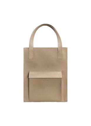 Женская кожаная сумка шоппер, шопер из натуральной кожи светло-бежевая7 фото