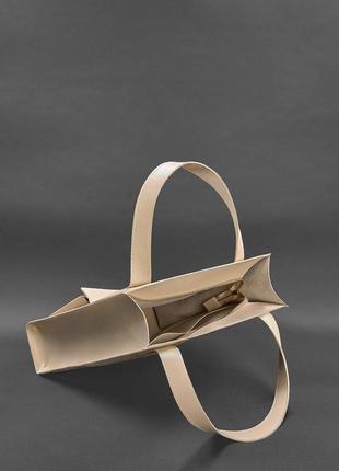 Жіноча шкіряна сумка шоппер, шопер з натуральної шкіри світло-біжна6 фото