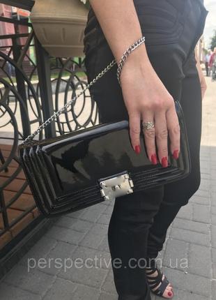Сумка сумочка клатч жіноча шкіряна маленька чорна лакова