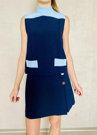 Костюм жіночий синій літній молодіжний блузон і спідниця міні2 фото