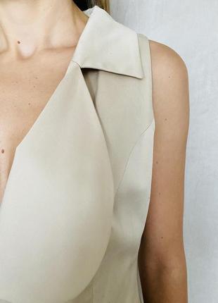 Костюм жіночий літо бежевий діловий ошатний balizza піджак і спідниця міді5 фото