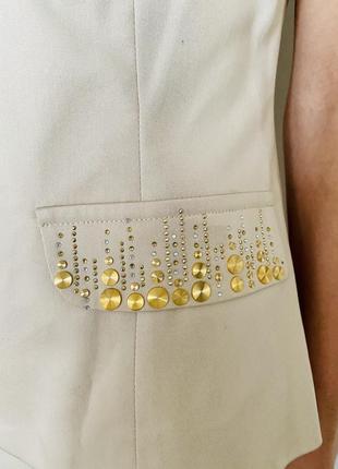 Костюм жіночий літо бежевий діловий ошатний balizza піджак і спідниця міді7 фото