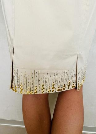 Костюм жіночий літо бежевий діловий ошатний balizza піджак і спідниця міді8 фото