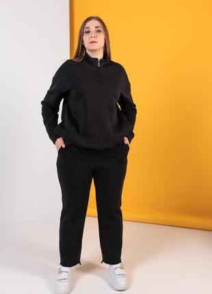 Черный женский костюм на байке с прямыми штанами большие размеры 50-56