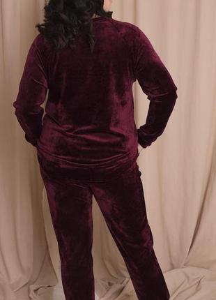 Велюровий жіночий повсякденний бордовий костюм: кофта та штани великого розміру 50-52, 54-56, 58-603 фото