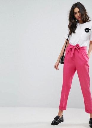 Розовые, пудровые штаны на высокой посадке с поясом1 фото