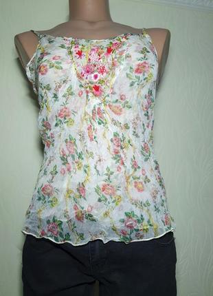 Топ блуза с вышивкой в цветочный принт майка3 фото