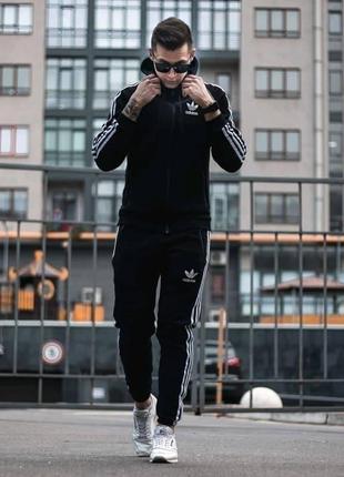 Костюм adidas лампас на флісі чорний на замку1 фото