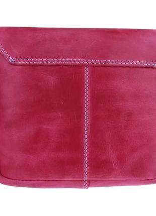 Женская маленькая кожаная сумка клатч кросс-боди через плечо из натуральной кожи фуксия3 фото