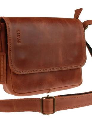 Женская маленькая кожаная сумка клатч кросс-боди через плечо из натуральной кожи светло-коричневая2 фото