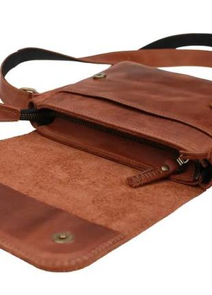 Женская маленькая кожаная сумка клатч кросс-боди через плечо из натуральной кожи светло-коричневая5 фото