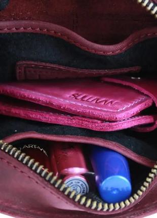 Женская маленькая кожаная сумка клатч кросс-боди через плечо из натуральной кожи марсала7 фото