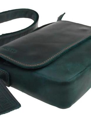 Женская маленькая кожаная сумка клатч кросс-боди через плечо из натуральной кожи зеленая5 фото