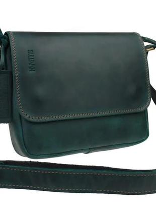 Женская маленькая кожаная сумка клатч кросс-боди через плечо из натуральной кожи зеленая2 фото