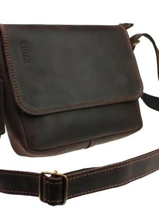 Женская маленькая кожаная сумка клатч кросс-боди через плечо из натуральной кожи коричневая3 фото