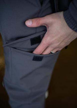 Чоловічі зимові тактичні штани softshell сірі на флісі  ⁇  штани карго теплі софт шелл із начосом5 фото