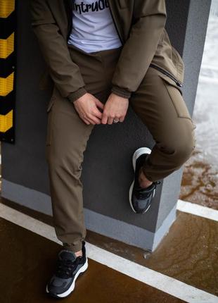 Мужские зимние тактические штаны softshell хаки на флисе | брюки карго теплые софт шелл с начесом