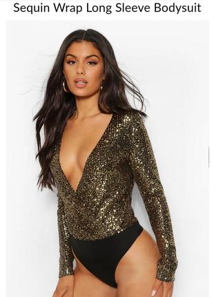 Боди с паетками, белое золото