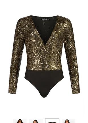 Боди с паетками, белое золото
