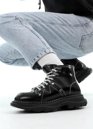 Зимние женские ботинки alexander mcqueen tread slick boots black (мех) 36-37-38-39-40-41