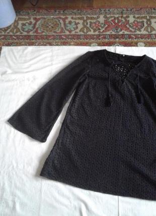Брендовое черное хлопковое платье из ткани ришелье с длинным рукавом by very батал5 фото