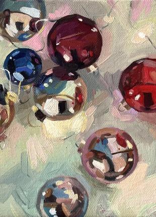Картина маслом новогодние игрушки