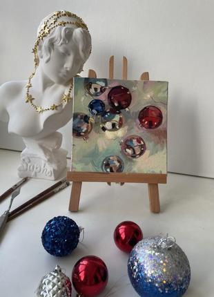 Картина маслом новогодние игрушки