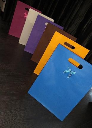 Подарочный пластиковый пакет на липучке с атласным батиком 38х28см и 16х12см