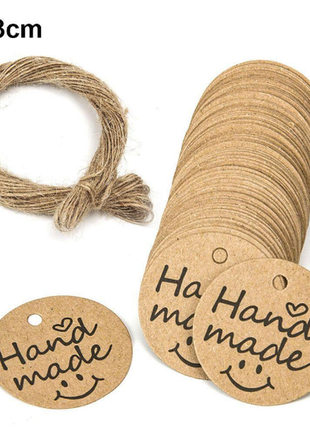 Бирка"hand made "( smile) етикетки для виробів -це імідж товару(100шт)