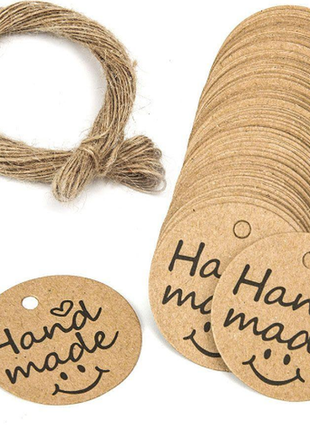 Бирка"hand made "( smile) етикетки для виробів -це імідж товару(100шт) наш магазин smile-room.com.ua2 фото