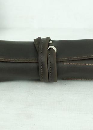 Кожаный пенал "скрутка на 8 кармана", натуральная винтажная кожа, цвет шоколад