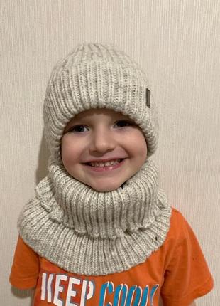 Зимовий набір для хлопчика 50-52-54 см шапка на флісі і хомут2 фото