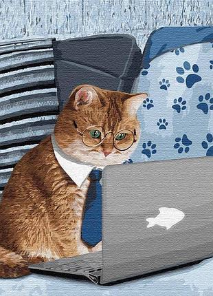 Картина по номерам кно4189 маленький умник, кот 40*50см идейка картины раскраски по номерам 2022 в украине