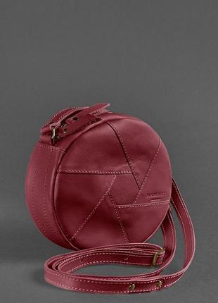 Женская кожаная круглая сумка через плечо кросс-боди из натуральной кожи бордовая2 фото
