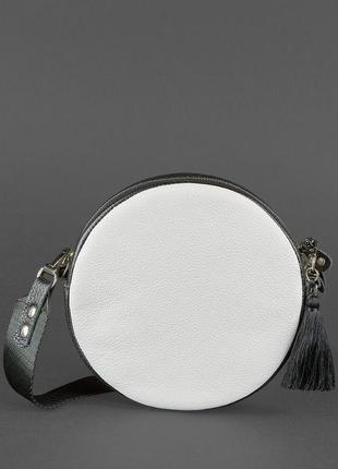 Женская кожаная круглая сумка через плечо кросс-боди из натуральной кожи черно-белая3 фото