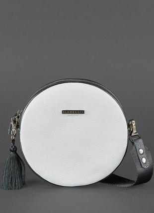 Женская кожаная круглая сумка через плечо кросс-боди из натуральной кожи черно-белая2 фото