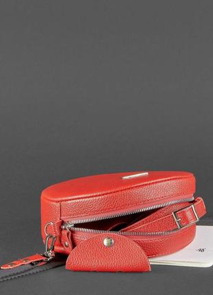 Женская кожаная круглая сумка через плечо кросс-боди из натуральной кожи красная4 фото