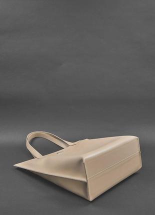 Кожана жіноча сумка шоппер, шопер з натуральної шкіри світло-біжна4 фото
