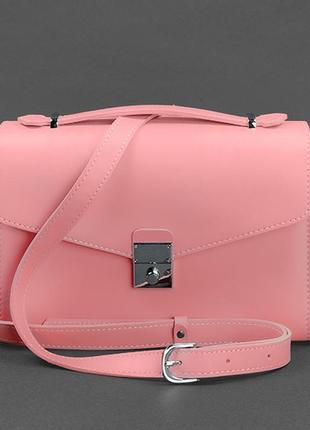Женская кожаная сумка кросс-боди через плечо из натуральной кожи розовая