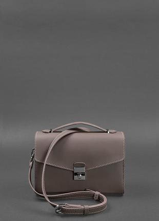 Женская кожаная сумка кросс-боди через плечо из натуральной кожи темно-бежевая4 фото